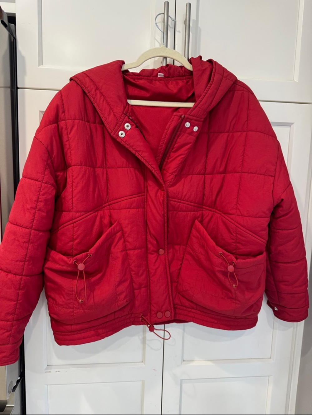 Red Quilted Hooded Puffer Jacket
